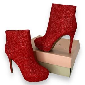 NEW Thalia Sodi Red Rhinestone Platform Booties Size 6.5 Sparkly Stiletto Heels